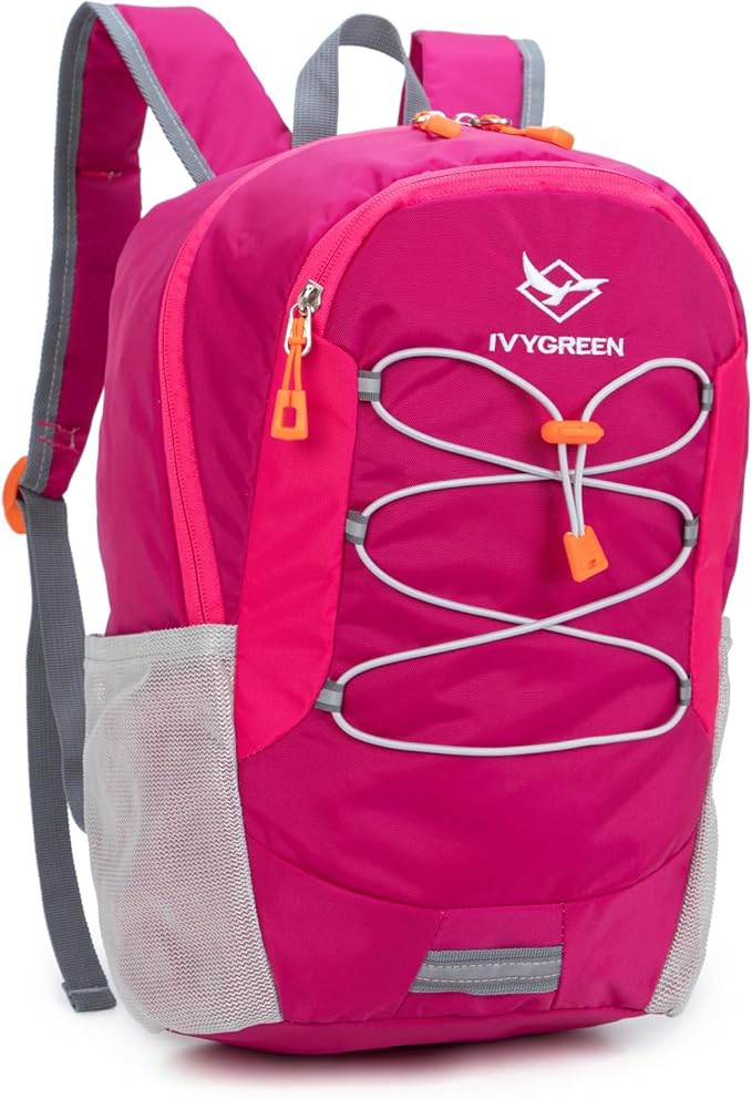 IVYGREEN Little Kids Hiking Backpack for Boys or Girls, Small Daypack for Camping or Travel (Rose, Medium)