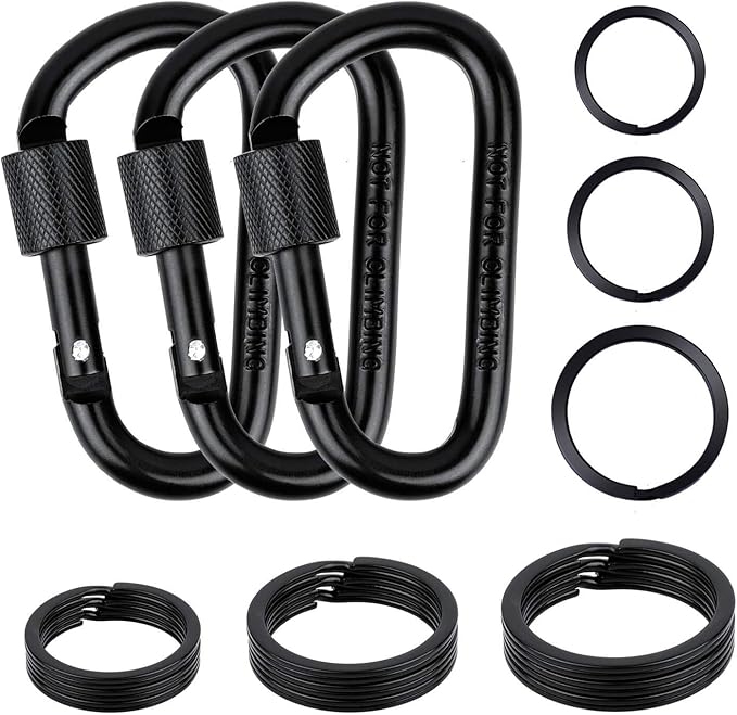 Cridoz Locking Carabiner D Ring Clips with Flat Key Ring