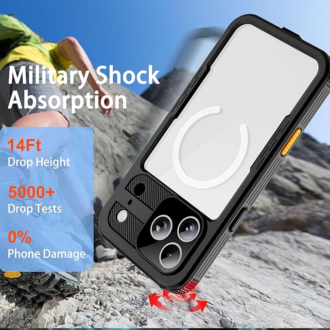 for Waterproof iPhone Case Compatible with iPhone 17 Pro Max, IP68 Waterproof Shockproof Dust-Proof Phone Case with Built in Screen Protector, Full Body Protective Case (Black, 17 Pro Max)