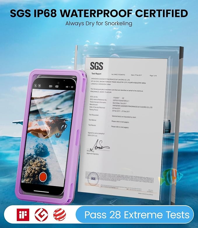 WIFORT Waterproof Phone Case with Lanyard, Underwater Phone Cases for Snorkeling/Diving/Swimming/Filming, IP68 Water Proof Touchscreen Case for All Cell Phones: iPhone/Samsung/Moto/Pixel - Purple