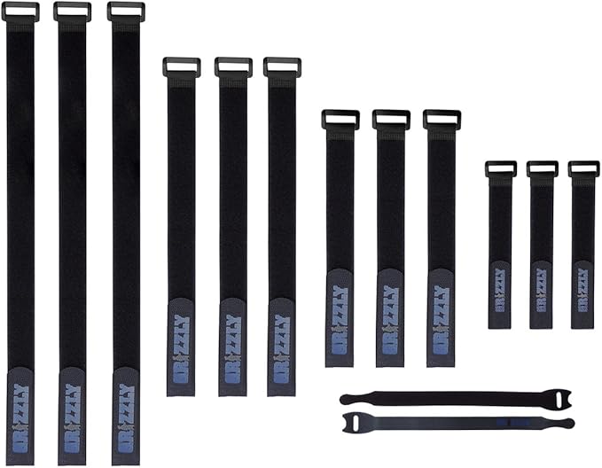 Officewerks Reusable Fastening Cable Straps and Ties, Variety Sizes (8"-12"-15"-20") Assorted 12 Pack, Black Nylon, Adjustable Multi-Purpose Hook and Loop Cinch Straps