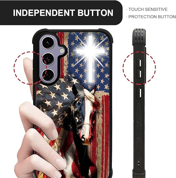 for Samsung Galaxy S24 S25 Case, Red American Flag Horse Cross Pattern Graphic Design Girl Boy Soft Silicone Hard Acrylic Shock Protection for Samsung Galaxy S24 S25