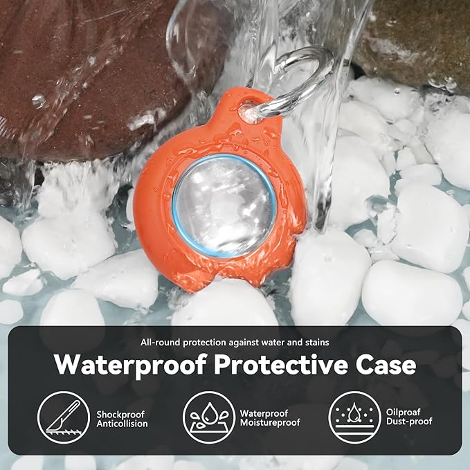 for Apple AirTag 2nd & 1st Gen, Waterproof Case for AirTag Holder Keychain,GPS Tracker Cover for Dog,Car Key,Luggage-C6-Orange