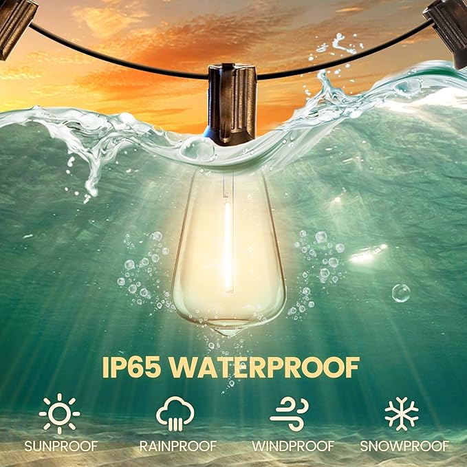 10FT Outdoor String Lights - Waterproof LED Patio Lights Shatterproof ST38 Edison Bulbs, Connectable Hanging Outdoor Vintage Lights for Indoor Backyard Yard Gazebo Porch Party Decor