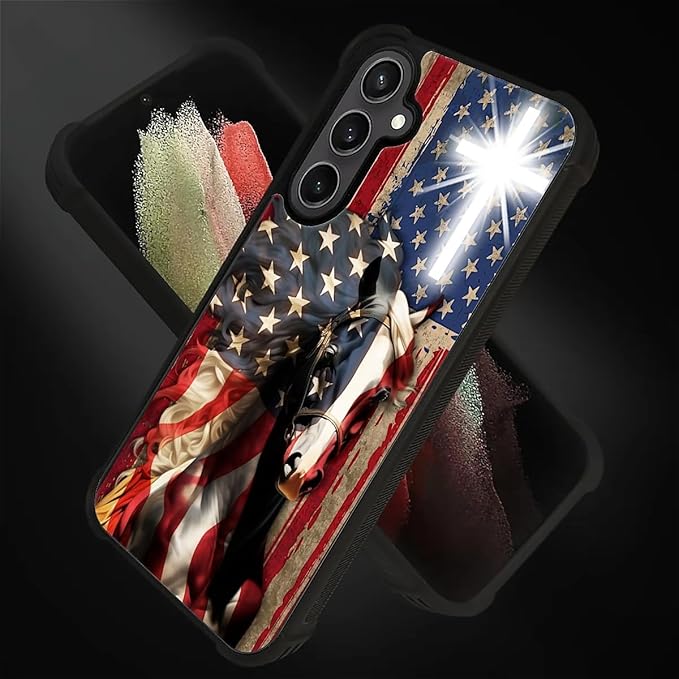 for Samsung Galaxy S23 FE Case, Red American Flag Horse Cross Pattern Graphic Design Girl Boy Soft Silicone Hard Acrylic Shock Protection for Samsung Galaxy S23 FE