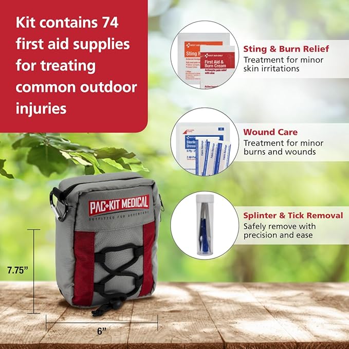 Pac-Kit Trailblazer 2 Outdoor First Aid Kit for Hiking, Camping and Outdoor Travel, 74 Pieces