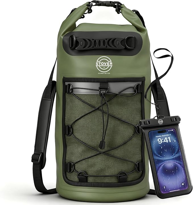 STOVER 5/10/25/30/40/55L Waterproof Dry Bag- Roll-Top Backpack w/Phone Case- Kayaking, Hiking, Camping, Boating- Men/Women
