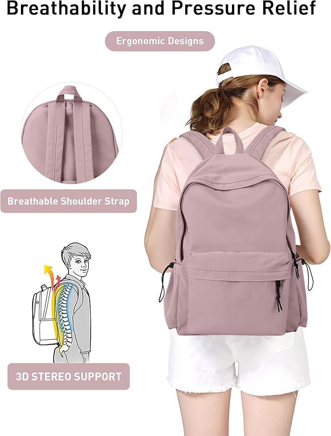 BJLFS Purple Backpack for Girls Women, Waterproof High School Bookbag, Lightweight Casual Travel Daypack,Classic Basic College Backpack, Middle School Bag for Teen Girls Boys Cute Back Pack