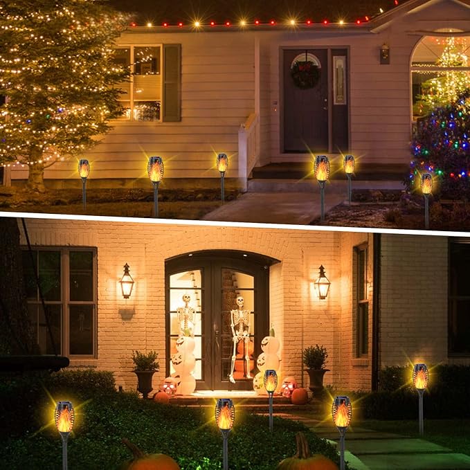 EOYIZW 8 Pack Solar Torch Light with Flickering Flame, 12 LEDs Solar Lights Outdoor, IP65 Waterproof Tiki Torches for Outside Landscape Decoration Outdoor Lights for Garden Yard Patio