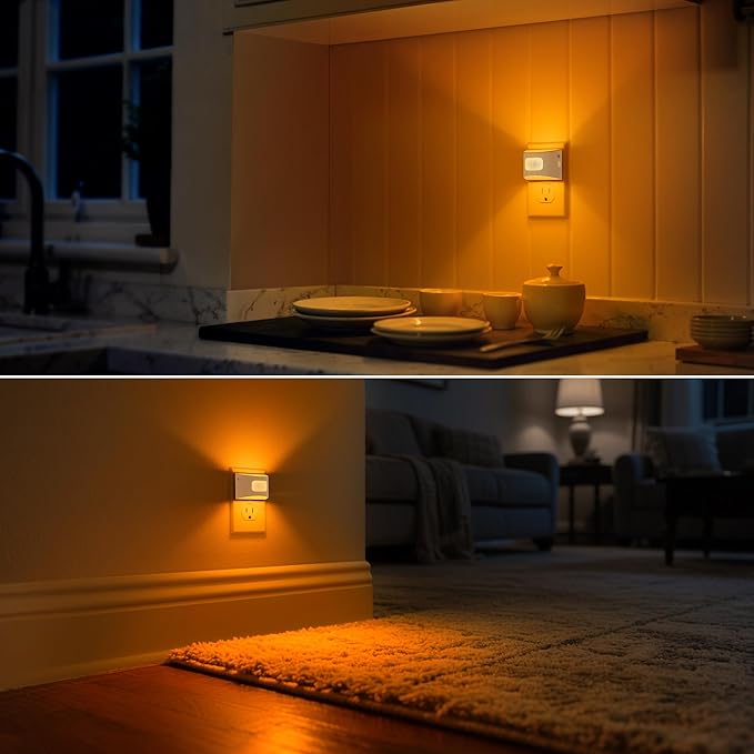 DORESshop LED Night Light[2 Pack], Night Lights Plug into Wall, Dimmable Plug in Night Light with Motion Sensor, Dusk to Dawn Sensor, Nightlights for Adults, Bedroom, Bathroom, Amber, White Cover