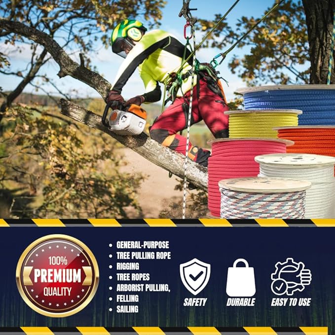 SGT KNOTS Arborist Double Braided Polyester Rope - Heavy Duty Tree Pulling Rope, Rigging, Tree Ropes, Arborist Pulling, Felling, Sailing, Industrial Rigging (0.375 in x 10 ft) Gold
