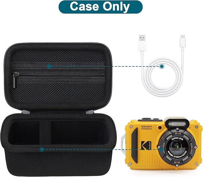 Canboc Carrying Case for Kodak PIXPRO WPZ2 Rugged Waterproof Digital Camera, Underwater Photography Camera Bag, Mesh Pocket fits USB Cable, Battery, Adapter, Black (Case Only)