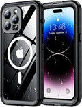 Red2Fire for iPhone 14 Pro Case Waterproof, [Built-in Screen Protector & Camera Protector][Compatible with MagSafe][Full Body Shockproof][IP68 Waterproof][Dustproof] Phone Case 6.1" Black/Clear