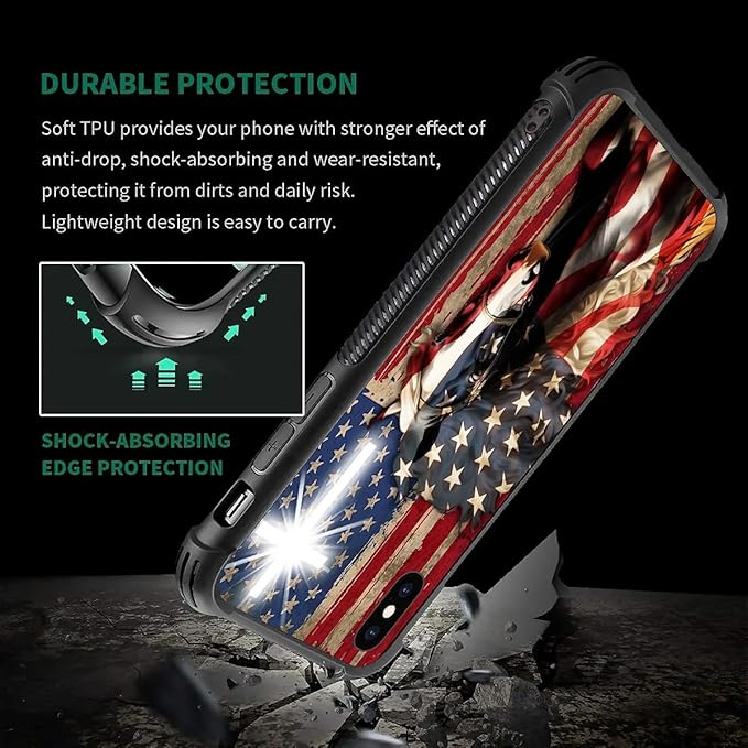 for iPhone Xs Max Case, Red American Flag Horse Cross Pattern Graphic Design Girl Boy Soft Silicone Hard Acrylic Shock Protection for iPhone Xs Max