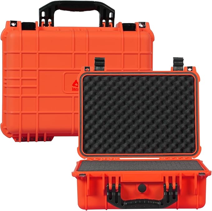 Jack Boss 16x 12.8x 6.8 Inch Hard Case, Portable Weather Waterproof Protective Camera Case with Customizable Foam, Fit Use of Drones, Camera, Equipments, Orange