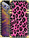 Compatible with iPhone Xs Max Case, Pink Black Leopard Luxury Golden Decoration for Girl Women Soft TPU Shockproof Protective Hard PC Back for iPhone Xs Max