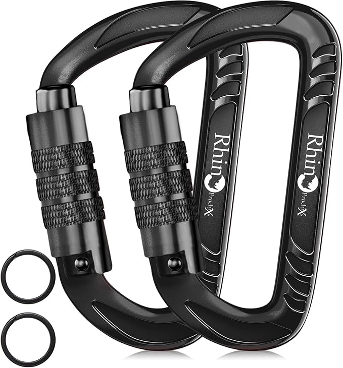 Rhino Produxs 12kN (2697 lbs) Heavy Duty Carabiner Clips, for Securing Pets, Outdoor, Camping, Hiking, Hammock, Dog Leash Harness, Keychains