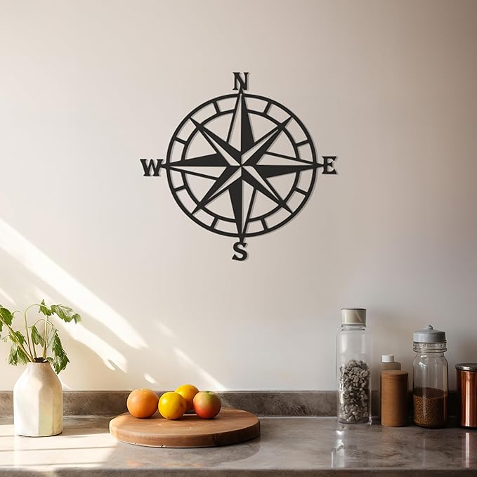Violaura Compass Rose Metal Wall Art - Easy to Install Hanging Nautical, Directional, Adventure, Navigation, Compass Point, Explorers, Maritime, Wanderlust, Living Room Decor (24" x 24")