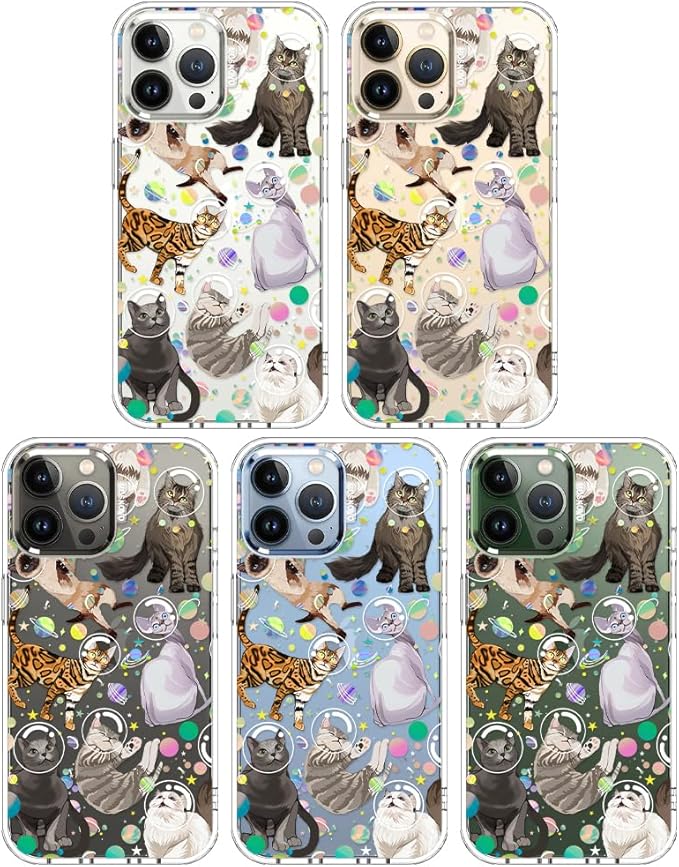 MOSNOVO Case for iPhone 13 Pro Max, [Buffertech 6.6ft Military-Grade Drop Protection] [Anti Peel Off Tech] Clear TPU Bumper Phone Case Cover Design - Space Cat