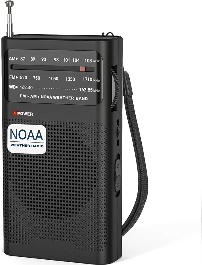 Goodes NOAA Weather Radio, AM FM NOAA Emergency Radio Portable with Best Reception, Headphone Jack, Powered by 2 AA Battery, Transistor Radios Battery-Operated for Emergency, Hurricane, Home(Black)