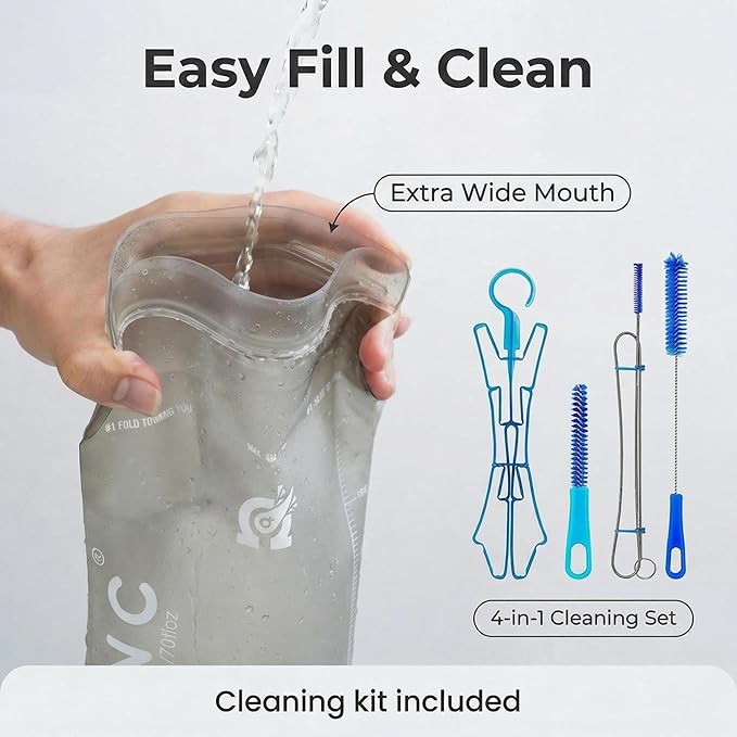 GLANC Hydration Bladder - 2L Water Bladder with Cleaning Kit for Outdoor Hiking Backpack, BPA Free Leakproof Water Reservoir for Hydration Pack, Insulated Hose & High Flow Bite Valve