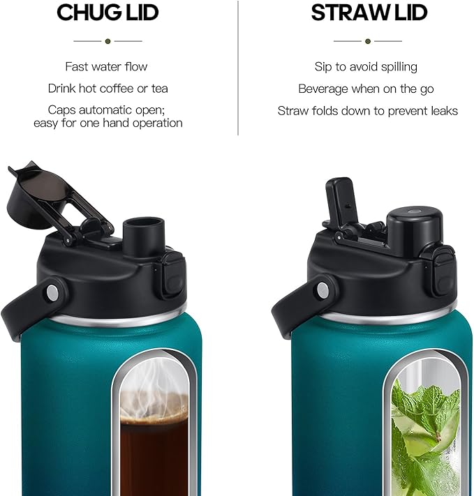 64oz Half Gallon Insulated Water Bottle with 2-in-1 Lid (Chug & Straw), Double Walled Vacuum Stainless Steel Water Bottles, Wide Mouth Leakproof Insulated Jug with Straw