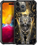for iPhone 15 Pro Case, White Tiger Golden Mystery Pattern Graphic Design Girl Boy Soft Silicone Hard Acrylic Shock Protection for iPhone 15 Pro
