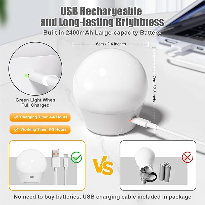 Brightown E26 Rechargeable Light Bulb with Remote and Timer, Battery Backup Bulb for Sconces and Lamps, Magnetic Bulbs for Non-Hardwired Fixture, 3 Color Temperatures + 9 RGB Colors, Dimmable, 2 Pack