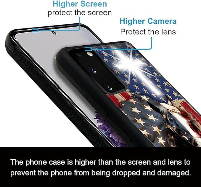 for Samsung Galaxy S20 Case, Red American Flag Horse Cross Pattern Graphic Design Girl Boy Soft Silicone Hard Acrylic Shock Protection for Samsung Galaxy S20