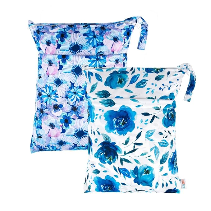 ALVA ALVABABY 2pcs Cloth Diaper Wet Dry Bags Waterproof Reusable with Two Zippered Pockets Travel Beach Pool Daycare Soiled Baby Items Yoga Gym Bag for Swimsuits or Wet Clothes L41104