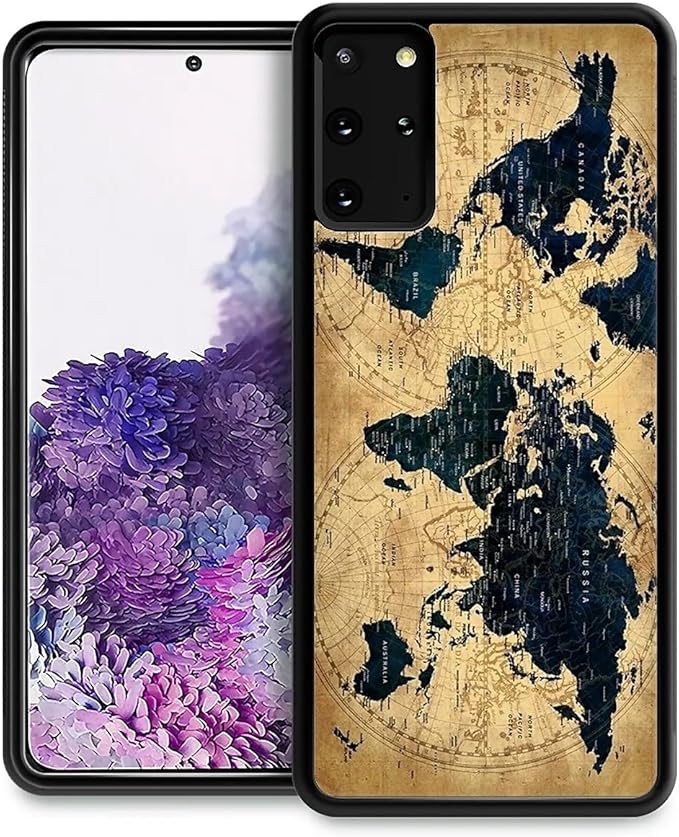 for Samsung Galaxy S20 Plus Case, Brown World Map Pattern Graphic Design Girl Boy Soft Silicone Hard Acrylic Shock Protection for Samsung Galaxy S20 Plus