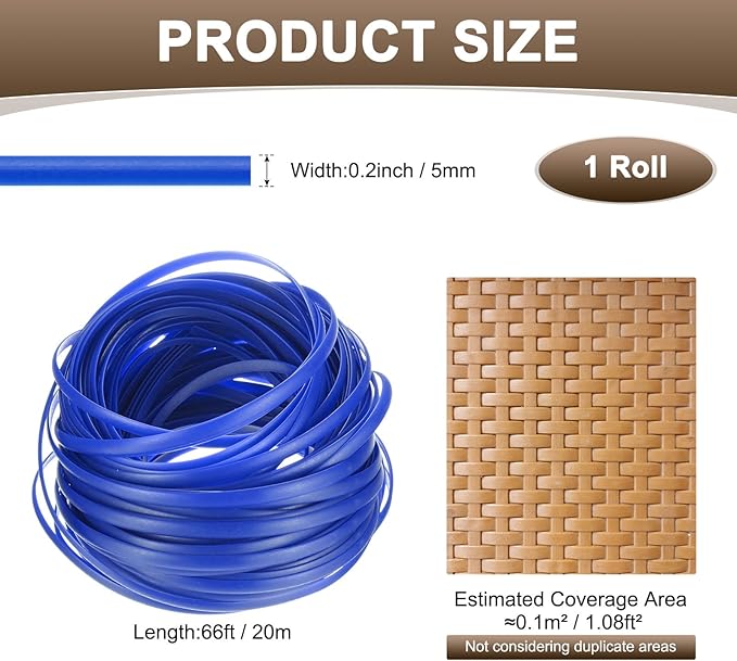 M METERXITY 1-Pack Wicker Repair Kit, 5mm x 66ft/20m Plastic Flat Rattan Replacement Supplies for Patio Furniture Repair/Basket Making/Chair Weaving, Synthetic Woven Rattan [Dark Blue]