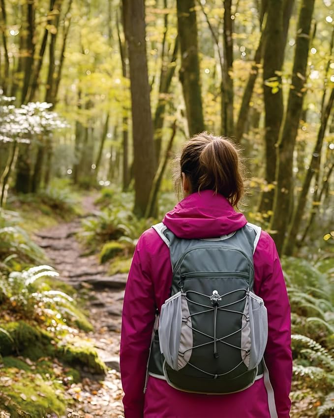 Hydration Backpack with 2L Water Bladder - Lightweight 15L Daypack with Phone-Sized Hip Belt Pockets, Anti-Chafe Cotton Edging & No-Bounce Straps - Small Water Backpack for Hiking, Running, Skiing