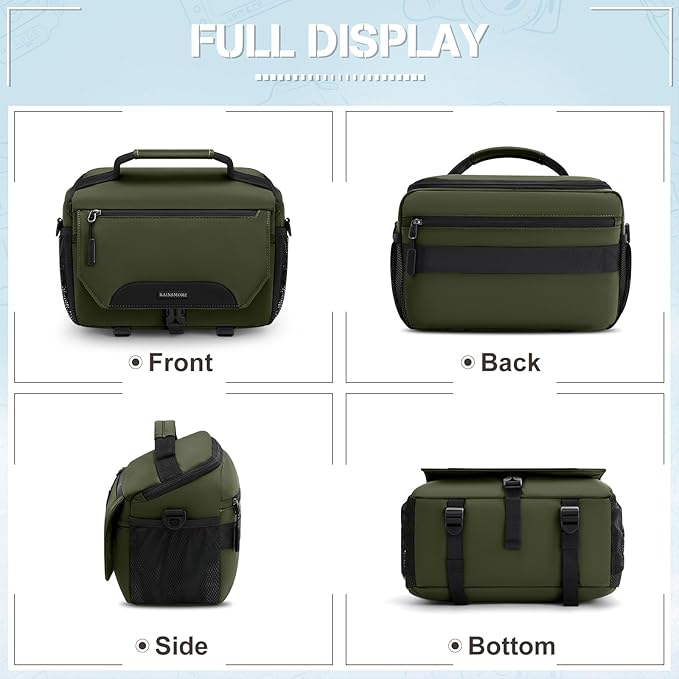 RAINSMORE Camera Bag, DSLR/SLR/Mirrorless Small Camera Sling Bag Waterproof Camera Case with Tripod Holder & Rain Cover Compact Crossbody Camera Bags for Photographers Everyday Shoulder Bags, Green