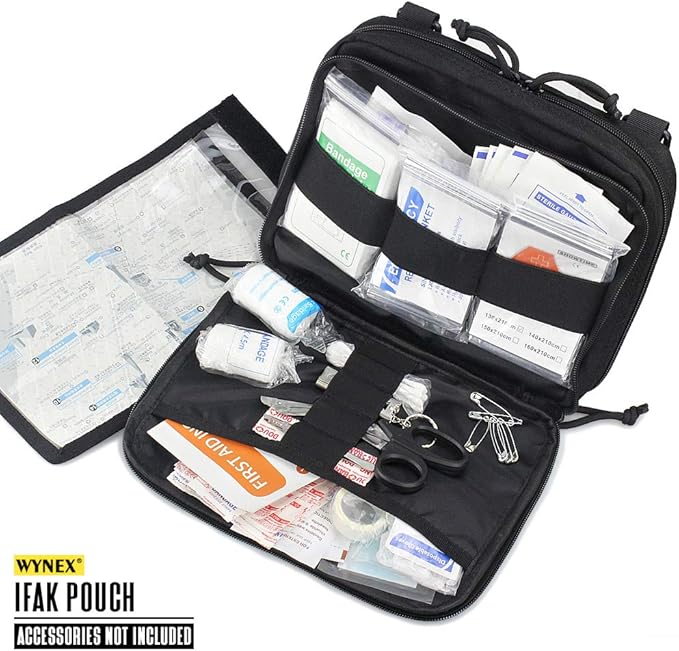 WYNEX Tactical Molle Admin Pouch of Double Layer Design, Admin Pouches Molle Attachment Military Medical EMT Organizer with Map Pocket EDC EMT Pack IFAK Tool Holder Universal U.S.A Patch Included