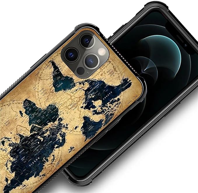 for iPhone 11 Pro Max Case, Brown World Map Pattern Graphic Design Girl Boy Soft Silicone Hard Acrylic Shock Protection for iPhone 11 Pro Max