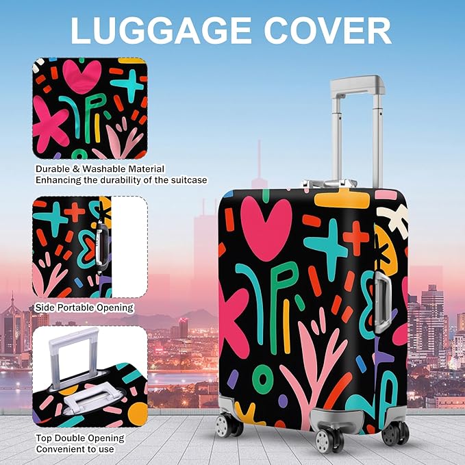 ANNA QUEEN Color Pop Abstract Luggage Cover, Modern Geometric Art Suitcase Protector, Stretchable Washable Travel Sleeve for 20-22 Inch Luggage