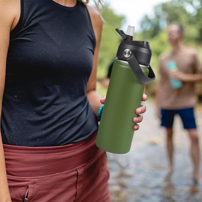 Fijinhom 18oz Insulated Stainless Steel Water Bottle, Wide Mouth Double Wall Vacuum, Silicone Straw, Sweat & Leak Proof, BPA Free Insulated Water Flask for Travel, Keep Cold 24h Hot 12h, Green