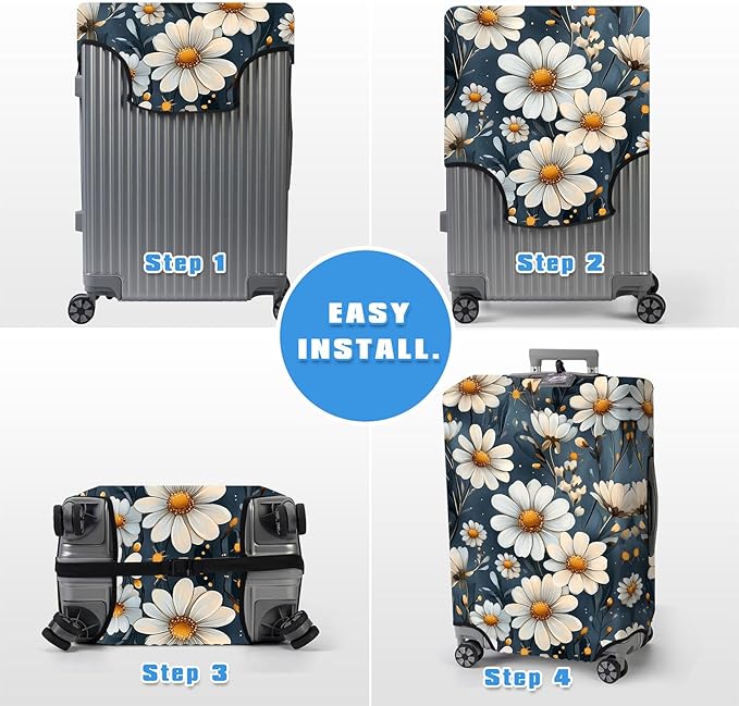 Luggage Cover Protector for 26-28 Inch Suitcases, TSA Approved Elastic Travel Suitcase Covers, Anti-Scratch Washable Luggage Sleeve for Carry On & Checked Bags, Little Flower