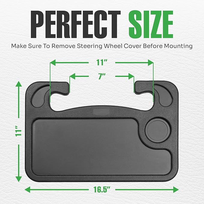 Steering Wheel Desk Tray for Eating, Laptops - Hooks Onto Most Vehicle Steering Wheels, Road Trip Accessory, Car Table