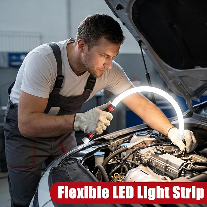 Flexible LED Flashlight Stick, 30" Bendable Mechanic Work Light Rechargeable High Lumen Professional Light 3 Lighting Modes Automotive Illumination Tool Car Repairs Inspections Tight Spaces