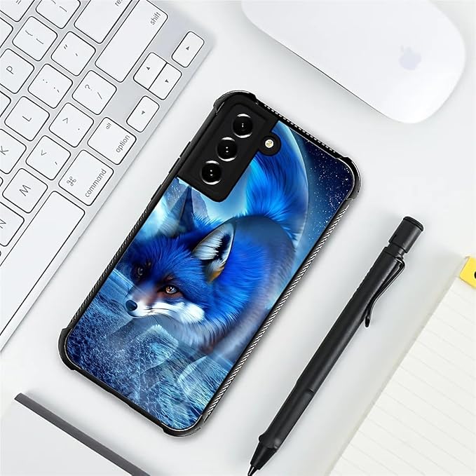 for Samsung Galaxy S21 FE Case, Snowy Mountain Fox Lake Pattern Graphic Design Girl Boy Soft Silicone Hard Acrylic Shock Protection for Samsung Galaxy S21 FE