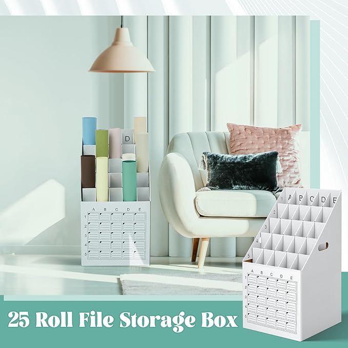 Menkxi 1 Pack 25 Slot Roll File Holder Vertical Blueprint Storage Organizer Corrugated Cardboard Roll File Cabinet Box with Labeling Grid for Office School Poster Map Gift Wrap Architectural Home