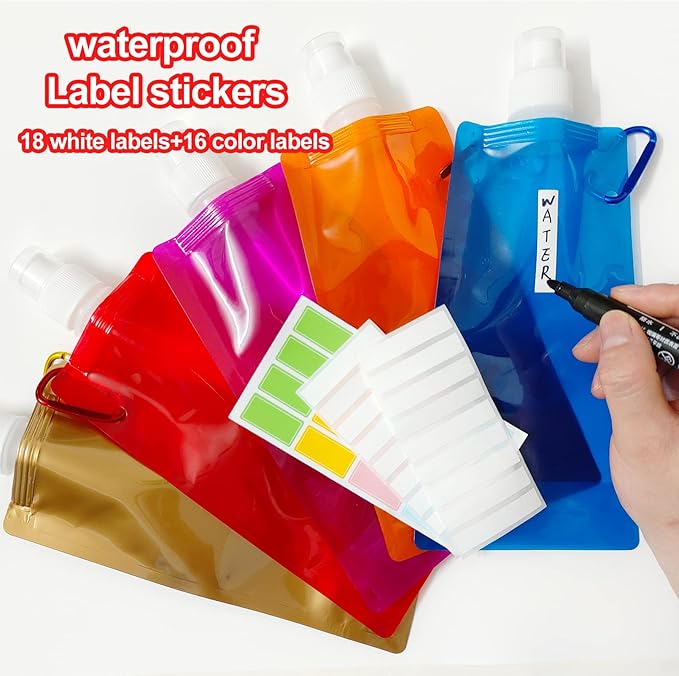 smilixin 10 Pack Collapsible Water Bottles,Reusable Drinking Water Bags with Carabiner Clip,480ml Travel Water Bottle,Leak Proof Water Bottles for Camping,Hiking Travel,Gym,Sports,Biking,BPA Free