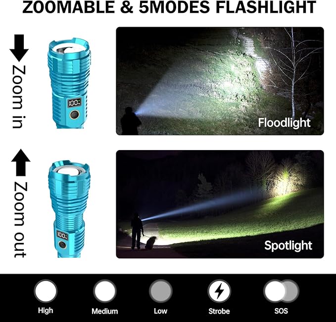 Flashlights High Lumens Rechargeable, 100,000LM LED Super Bright Flash Light, Zoomable Linternas with LCD Digital Display, 5 Mode, Waterproof, Powerful Tactical Flashlight for Emergencies Camping Gift