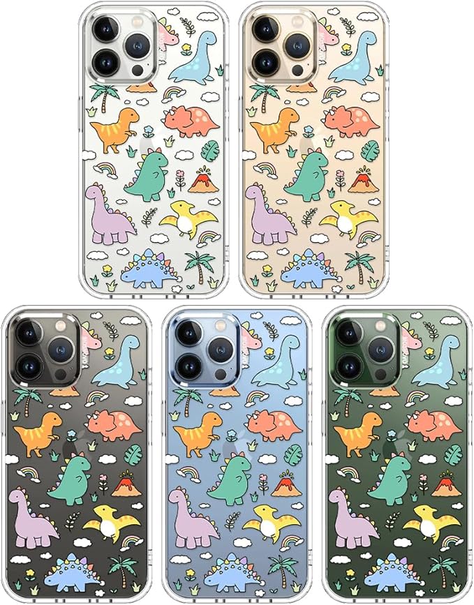 MOSNOVO Case for iPhone 13 Pro Max, [Buffertech 6.6ft Military-Grade Drop Protection] [Anti Peel Off Tech] Clear TPU Bumper Phone Case Cover Design - Dinosaur Land