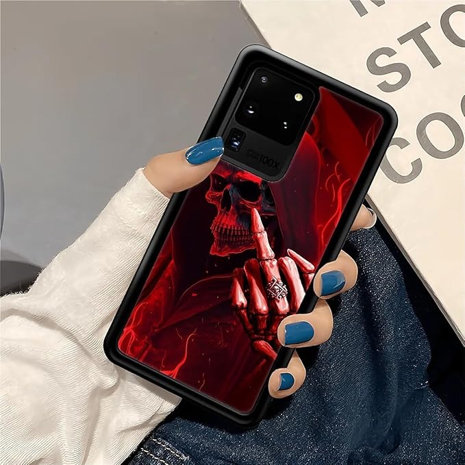 for Samsung Galaxy S20 Ultra Case, Gestures Funny Skull Pattern Graphic Design Girl Boy Soft Silicone Hard Acrylic Shock Protection for Samsung Galaxy S20 Ultra