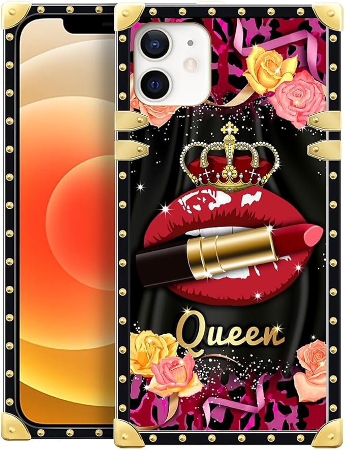 Compatible with iPhone 11 Case, Queen Lip Crown Leopard Print Luxury Golden Decoration for Girl Women Soft TPU Shockproof Protective Hard PC Back for iPhone 11