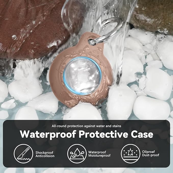 for Apple AirTag 2nd & 1st Gen, Waterproof Case for AirTag Holder Keychain,GPS Tracker Cover for Dog,Car Key,Luggage-D2-Light Brown