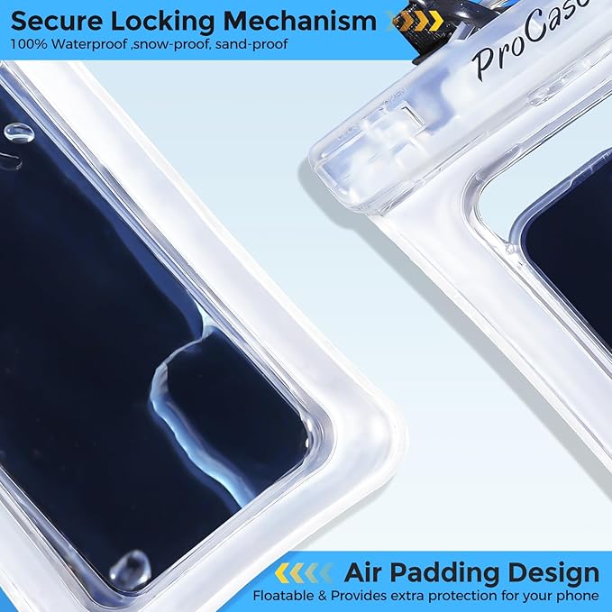 ProCase 2 Pack Floating Waterproof Phone Pouch IPX8, Universal Dry Bag Fits iPhone 17/16/15/14/13 Series, Galaxy S24/S23/S22, Pixel 8/7 (Up to 7”), Touchscreen, Underwater & Snow Protection -Clear